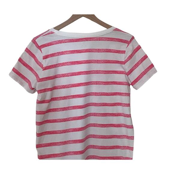 Nautical Pink White Stripes Tropical Fish Scoop Neck Blouse Woman's Size Large - Picture 6 of 7